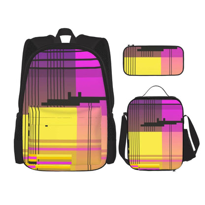 3er-Set Taschen (Oxford-Rucksack, Lunchtasche &amp; Federmäppchen) aus Oxford-Stoff in buntem Design, langlebig und stilvoll