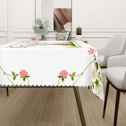 Rechteckige Tischdecke mit Wellenrand Ostermotiv aus 100% Polyester, 72x54 Zoll, sublimationsgedruckt, wasserdicht und dekorativ