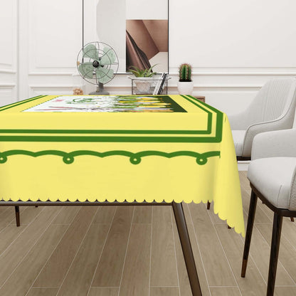 Rechteckige Tischdecke mit Wellenrand Ostermotiv aus Polyester, 72"x54", einseitiger Druck, dekoriert einen Tisch in einem modernen Raum.