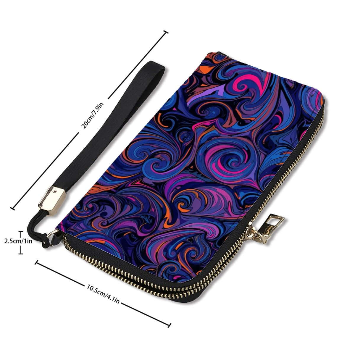Clutch Wallet for Women with swirling design, high-quality PU, double-sided UV printing, large capacity, and multiple card slots, 4.1x7.9 inches
