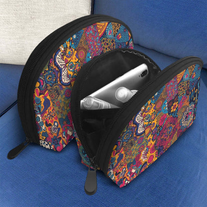 Storage Bags Set of 2 in vibrant design with compartments on a blue couch, showcasing large and small bags with zipper closure.