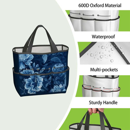 Gartengerätetasche aus 600D Oxford-Stoff, wasserfest, mit mehreren Taschen und stabilen Griffen für einfache Organisation und Transport.