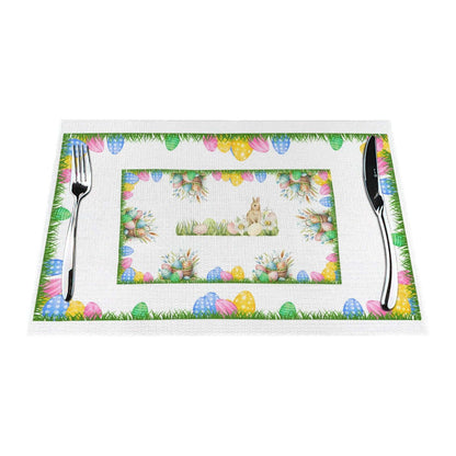 Tischset aus gewebtem PVC mit Osterdesign und Besteck, 70 % PVC und 30 % Polyester, hitzebeständig bis 80 °C, kratzfest.