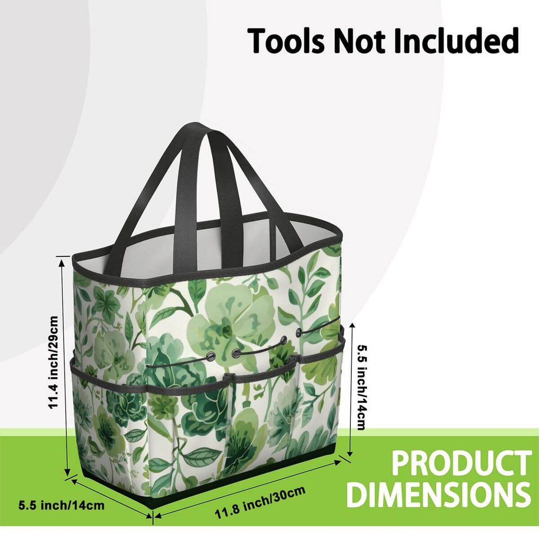 Gartengerätetasche (Werkzeuge nicht enthalten) aus Oxford-Stoff, 11,8"x5,5"x11,4", grüne Blattoptik, mehrfach Taschen, wasserdicht.