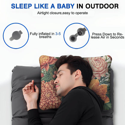 Aufblasbares Campingkissen für bequeme Nächte, weich und hautfreundlich, ideal für Camping mit Sublimationsdruck, 15,8x12,6x4,3 Zoll.