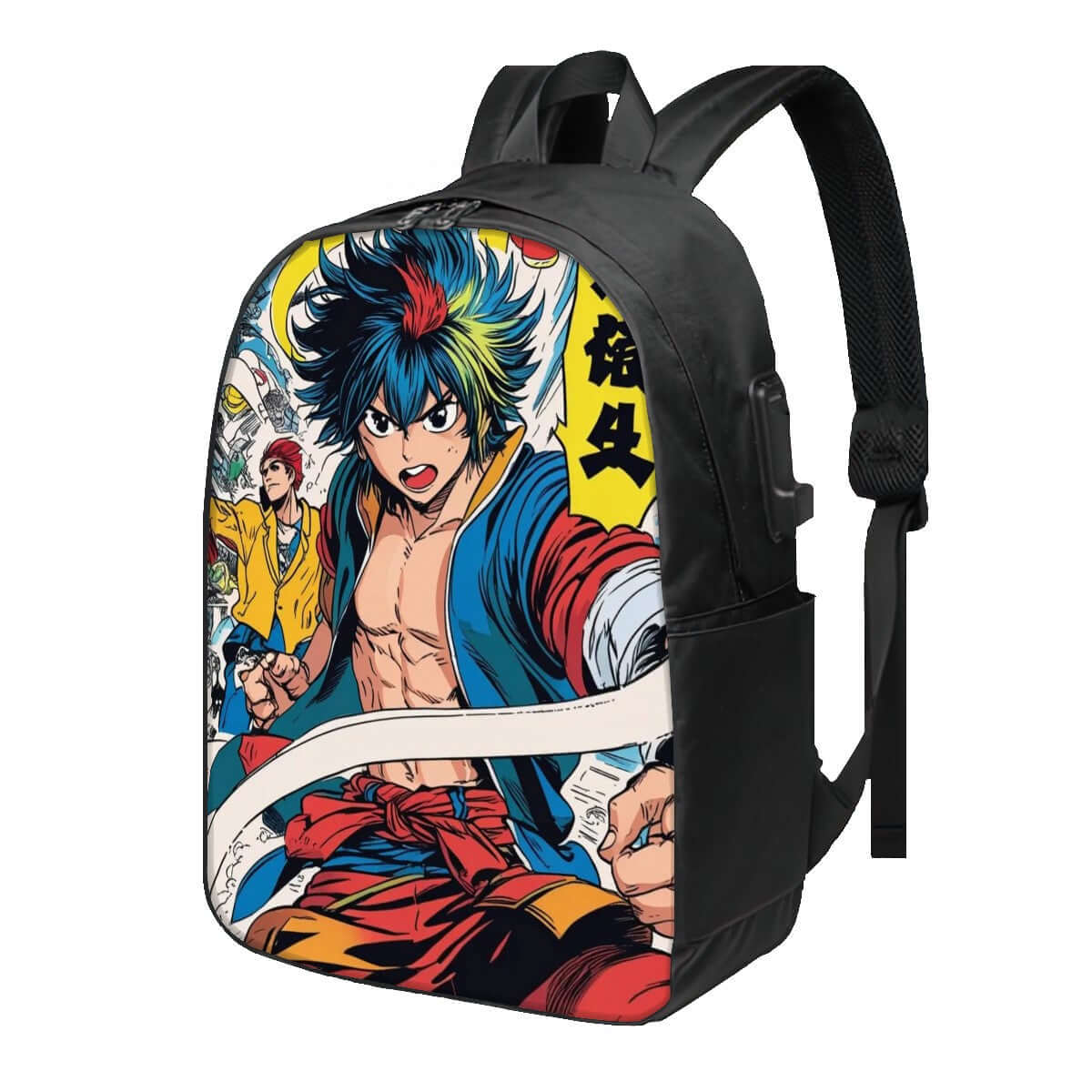 Oxford Reise-Laptop-Rucksack mit USB-Anschluss, aus Oxford Cloth mit sublimiertem Anime-Design, ergonomische, verstellbare Schultergurte