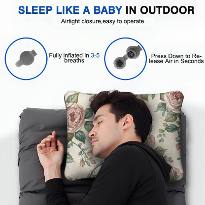 Aufblasbares Campingkissen mit floralem Design, ideal für Outdoor-Komfort, leicht aufblasbar in 3-5 Atemzügen, für erholsamen Schlaf.