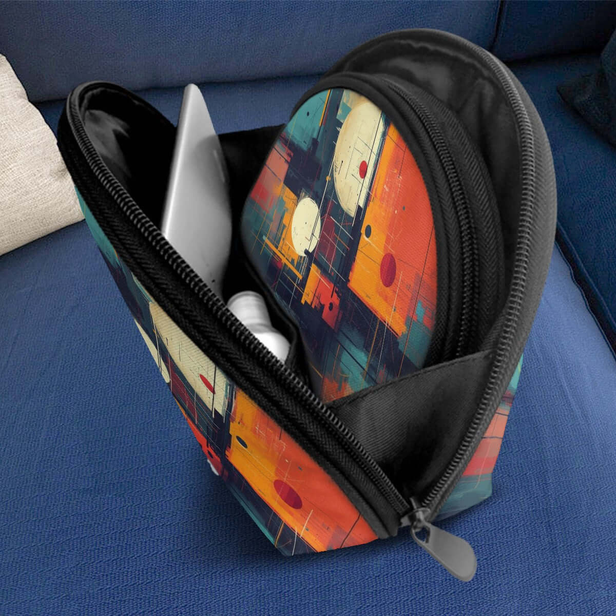 Abstract design Storage Bags Set of 2 with zipper, showing PU-Tragetasche für Damen, polyester material, large capacity, sublimation print