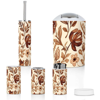 Badezimmer-Accessoires-Set, 5-teilig aus Plastik mit floralem Design, leicht, langlebig und wasserdicht für den täglichen Bedarf.