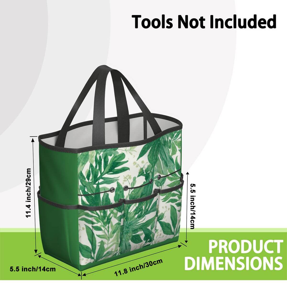 Gartengerätetasche aus Oxford-Stoff mit grünen Blattdesign, wasserdicht und langlebig, Größe 11,8x5,5x11,4", inkl. mehrerer Taschen