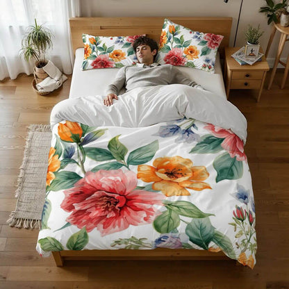 Video Komplettes Bettwäscheset mit floralem Design, 90GSM Polyester, passend für Bettbezug 80"x90", Kissenbezüge 30"x20".