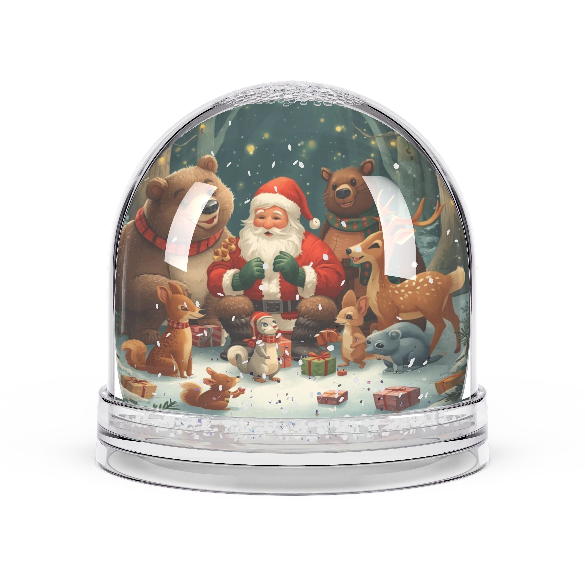 Schneekugel-Ornament mit Tieren und Weihnachtsmann