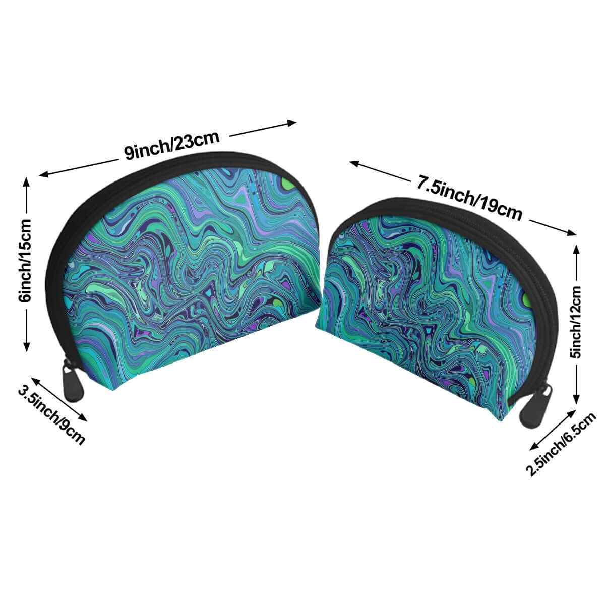 Aufbewahrungsbeutel-Set aus Polyester mit sublimiertem Design, zwei Größen 9x3.5x6 und 7.5x2.5x5 Zoll, Reißverschluss, große Kapazität