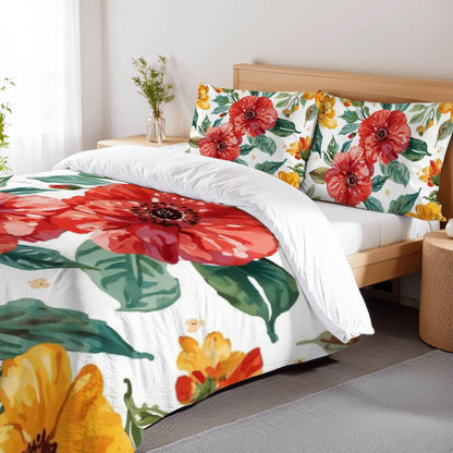 Komplettes Bettwäscheset mit floralem Design aus 90GSM Polyester, Bettbezug 80x90, Kissenbezüge 30x20, für luxuriöses Schlafzimmerdekor.