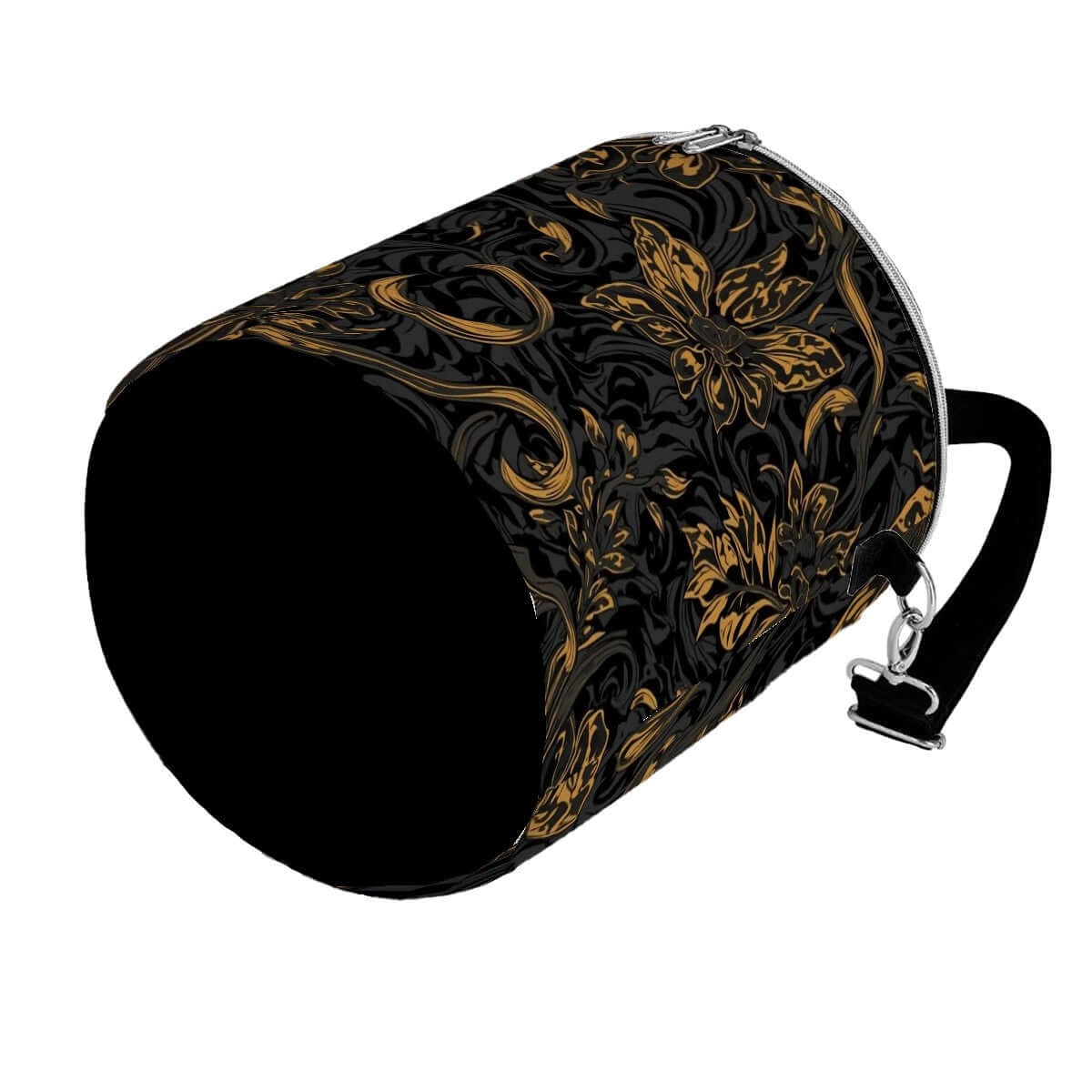 Camping‑Kühltasche aus Polyester mit schwarzem und goldenem Muster, tragbar, isoliert und wasserdicht, 11,8x10,0 Zoll Größe.