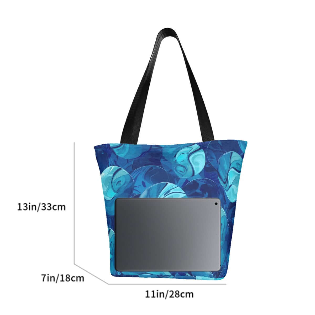 Schultertasche zum Einkaufen für Damen aus Polyester in Blau, Produktgröße 11"x7"x13". Praktische Einkaufstasche.
