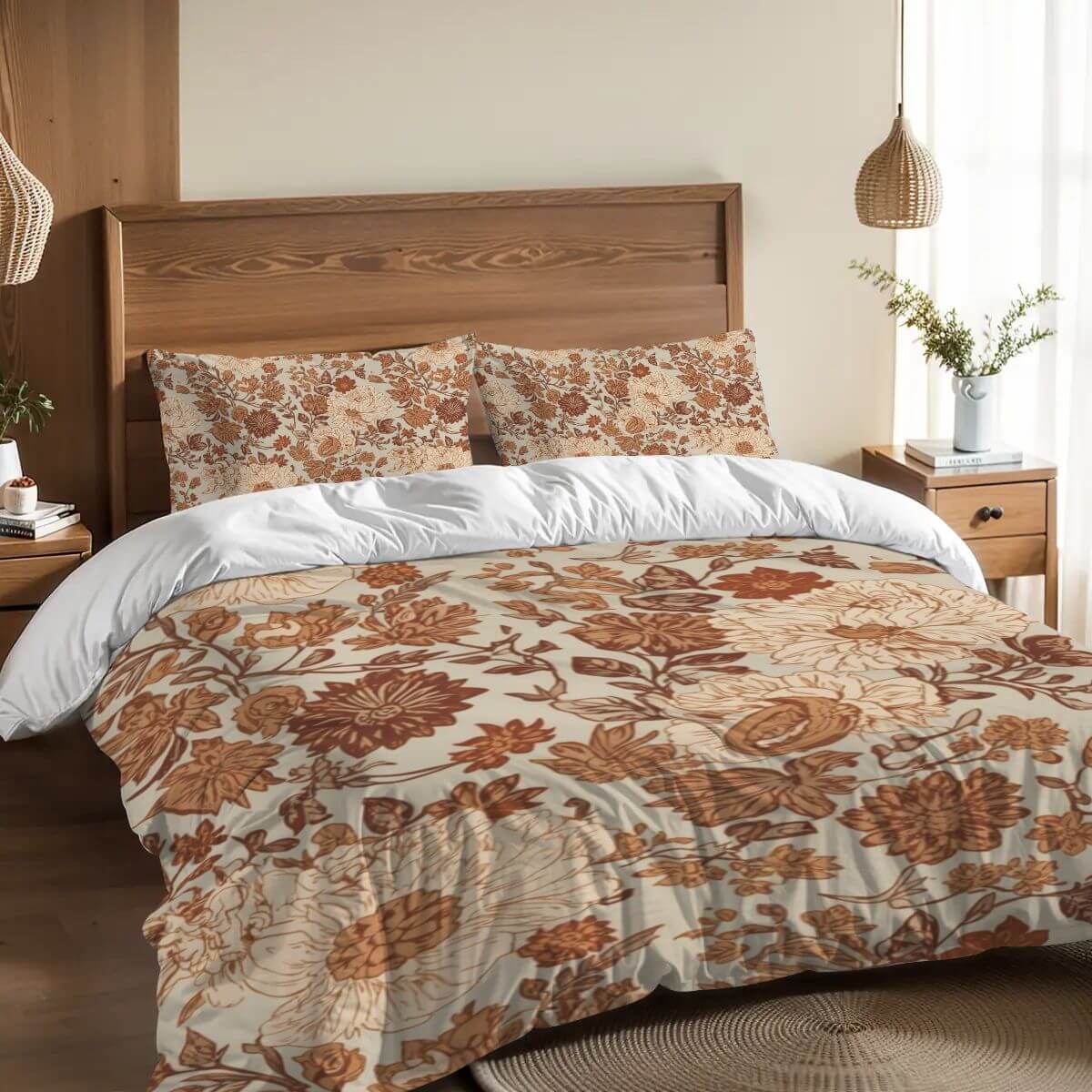 Komplettes Bettwäscheset, 90GSM Polyester, floral print, cozy bedroom display