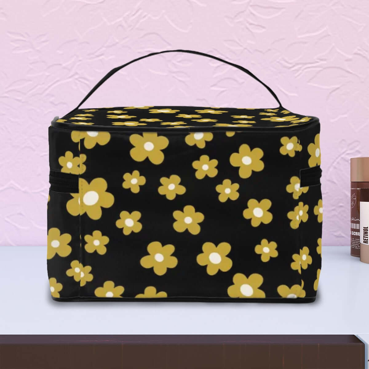 Portable Travel Makeup Bag with floral design, large capacity, polyester material, elegant zipper, Clutch-Geldbörse für Damen.
