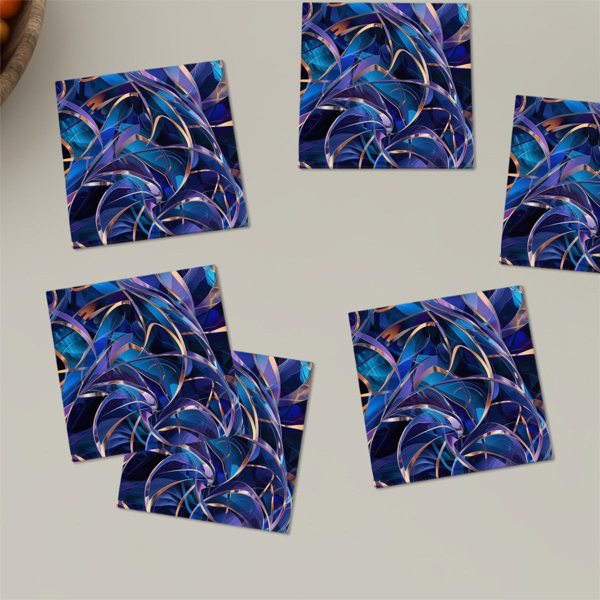 Quadratische Keramikuntersetzer, 6 Stück, blaues Design, 4x4 Zoll, ideal für Getränke und Schutz von Oberflächen.