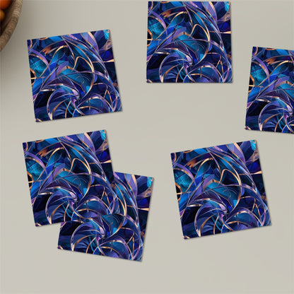 Quadratische Keramikuntersetzer, 6 Stück, blaues Design, 4x4 Zoll, ideal für Getränke und Schutz von Oberflächen.