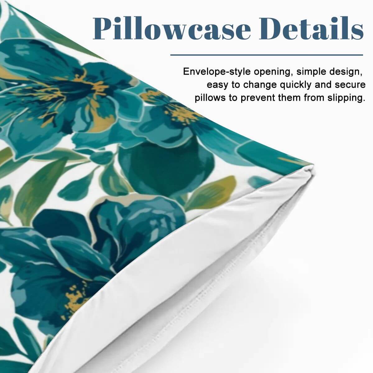 Floral pillowcase with envelope opening from Komplettes Bettwäscheset, showcasing easy-change design.