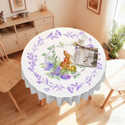 Runde Tischdecke mit gewelltem Rand, 60 Zoll Ostermotiv auf Tisch mit Blumen-Design und Hasen in Esszimmer
