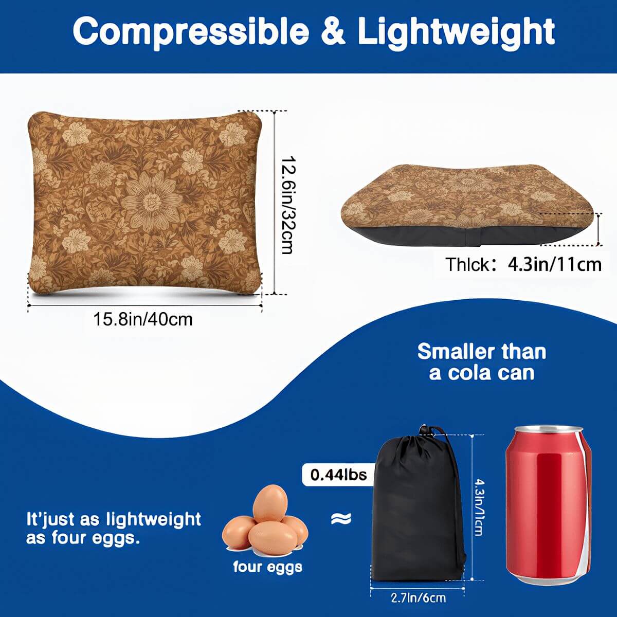 Video Aufblasbares Campingkissen, Polyester, 15,8"x12,6"x4,3", sublimiertes einseitiges Design, leicht, kleiner als Cola-Dose.