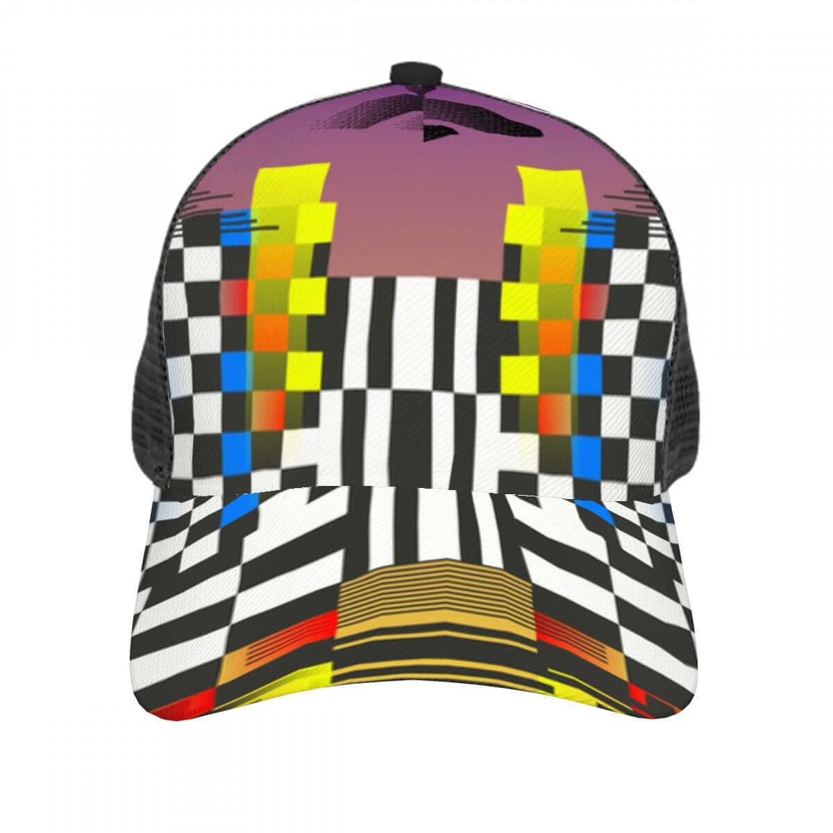 Baseballkappe mit Mesh-Einsatz aus Polyester-Twill-Stoff, sublimierter einseitiger Druck, atmungsaktives Design, stylisch und komfortabel.