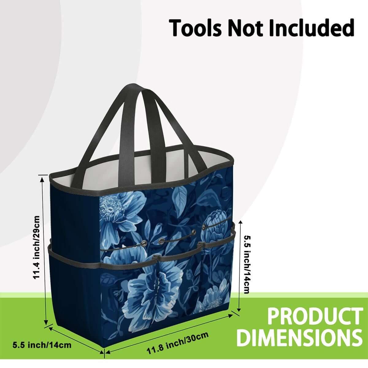 Gartengerätetasche aus Oxford-Stoff mit Blumendesign, wasserdicht, 11,8"x5,5"x11,4", mehrere Taschen, Werkzeuge nicht enthalten.