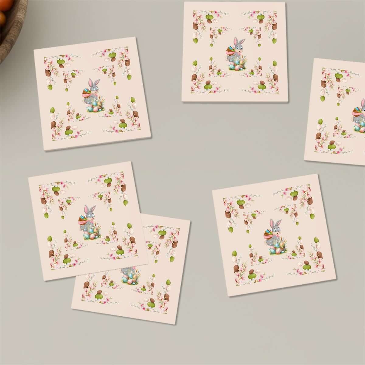 Quadratische Keramikuntersetzer, 6 Stück mit Osterhasen-Design, dekorative und umweltfreundliche Keramikuntersetzer mit UV-Druck.