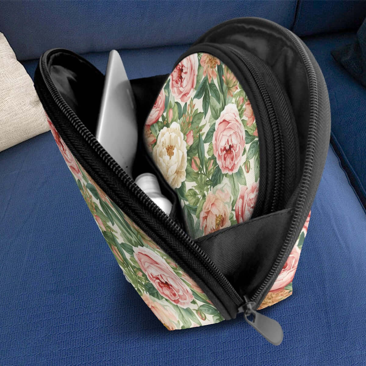 Aufbewahrungsbeutel-Set (2 Stück) aus Polyester mit Blumendesign, große Kapazität und großem, leicht zu öffnendem Reißverschluss.