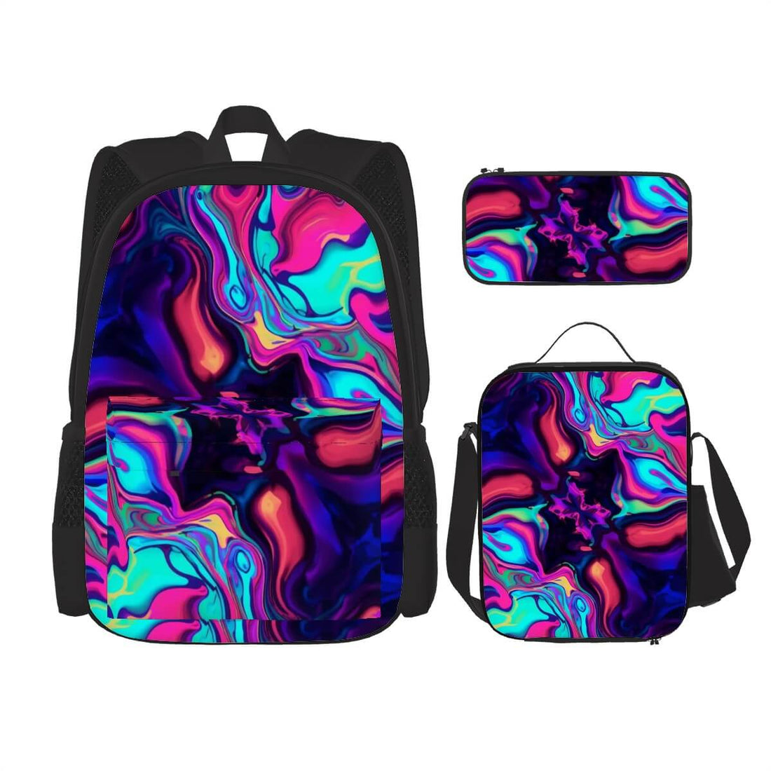 3er-Set Taschen (Oxford-Rucksack, Lunchtasche &amp; Federmäppchen) aus robustem Oxford-Stoff mit stilvollem Design und lebendigen Farben.