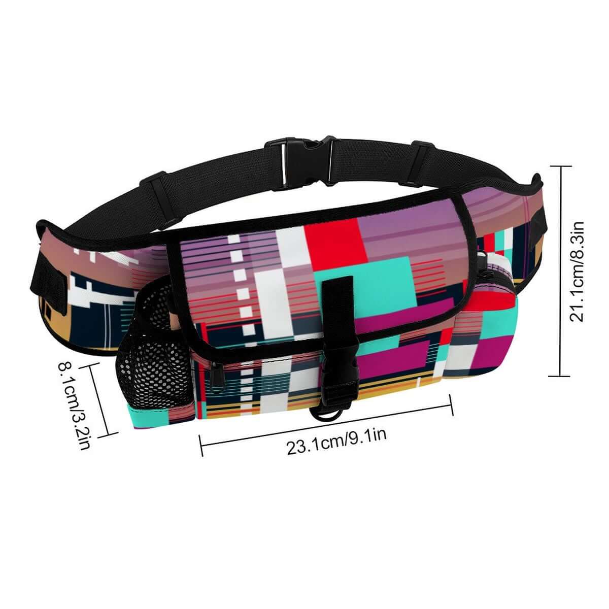 Hüfttasche für das Outdoor-Training von Haustieren, kompakt und leicht, mit verschiedenen Fächern und buntem Design.