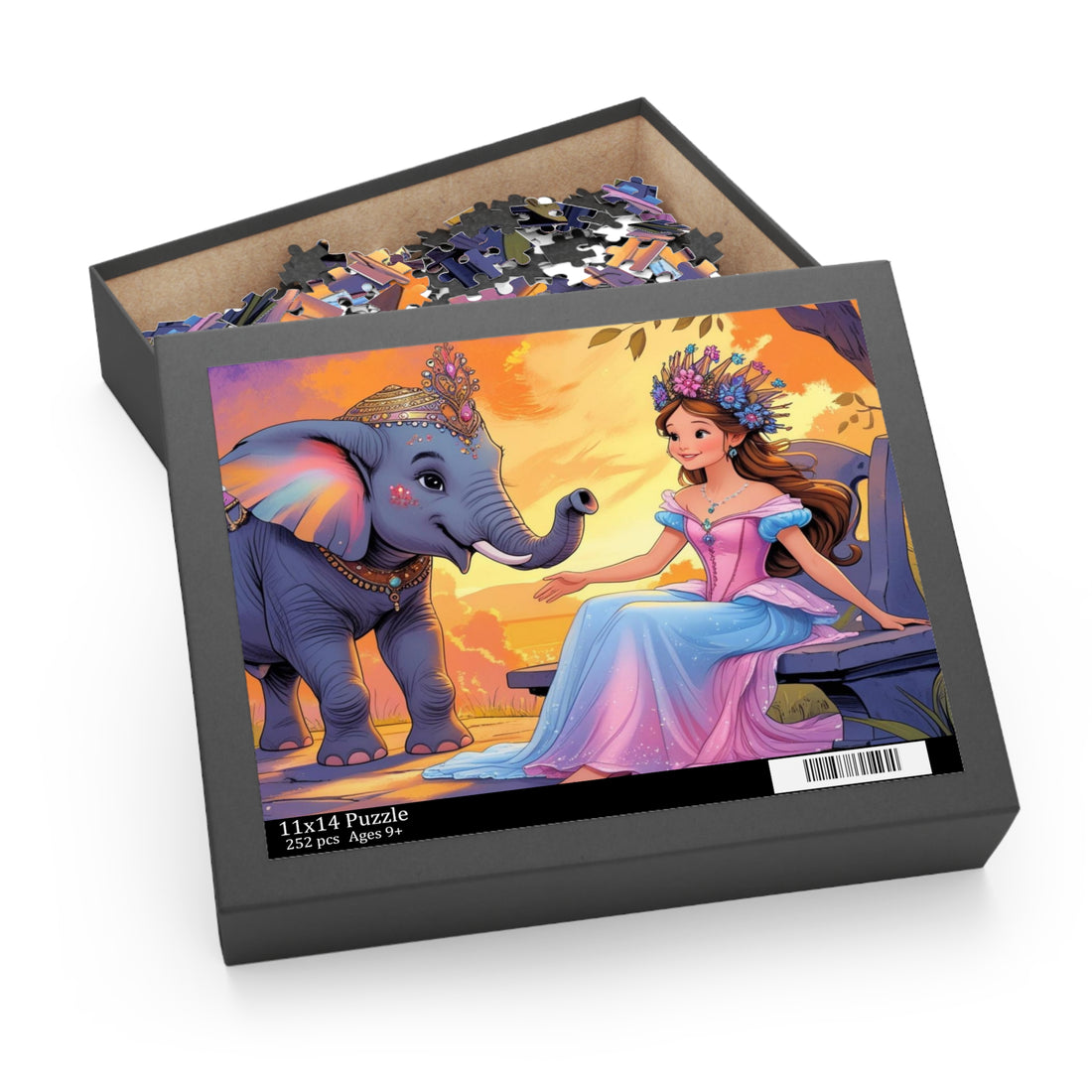 Puzzle Prinzessin &amp; Elefant Sonnenuntergangs
