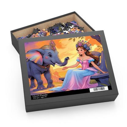 Puzzle Prinzessin &amp; Elefant Sonnenuntergangs