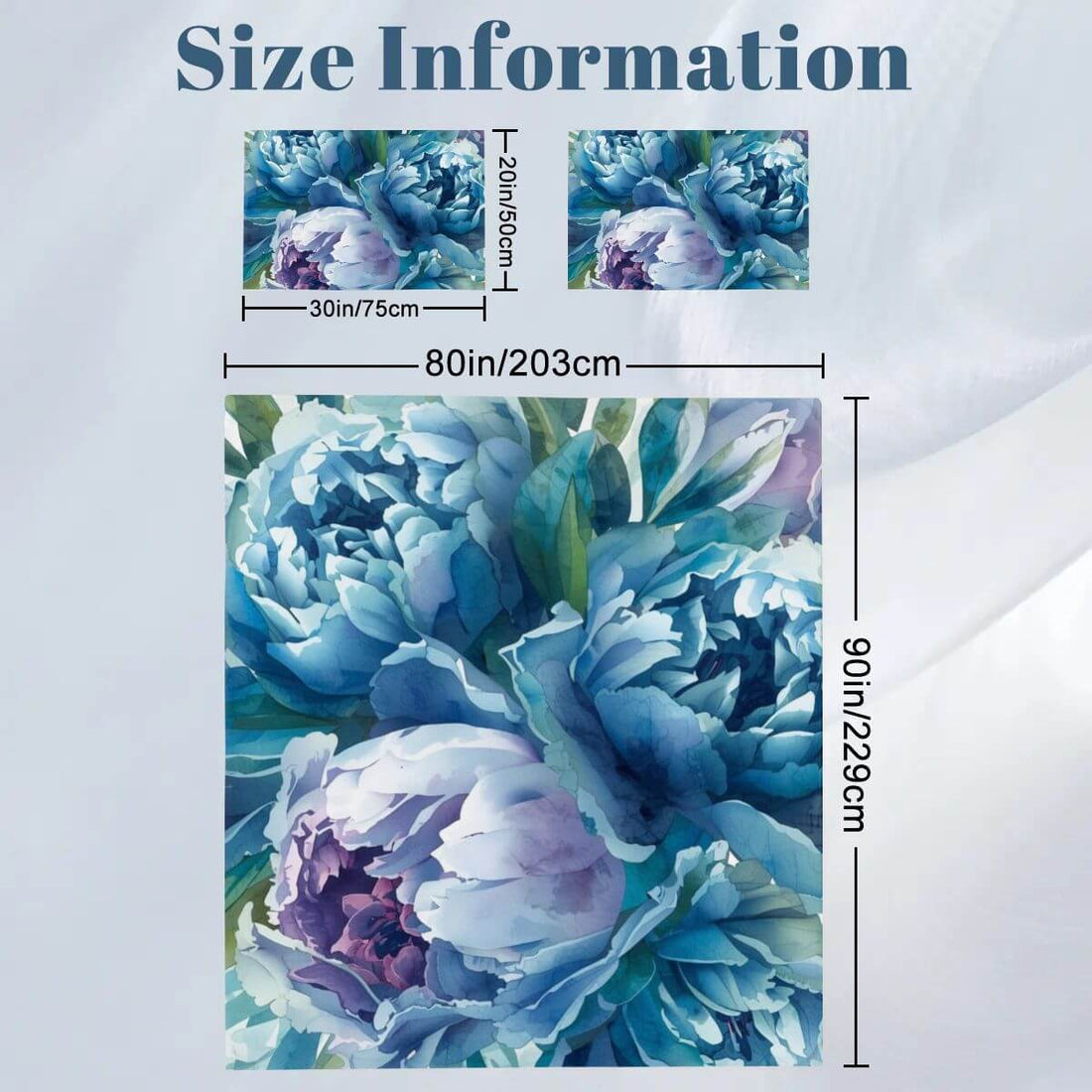 Komplettes Bettwäscheset mit Blumendesign, Maße 80x90 für Bettbezug und 30x20x20 für Kissenbezüge, blaues Muster, Polyester 90GSM