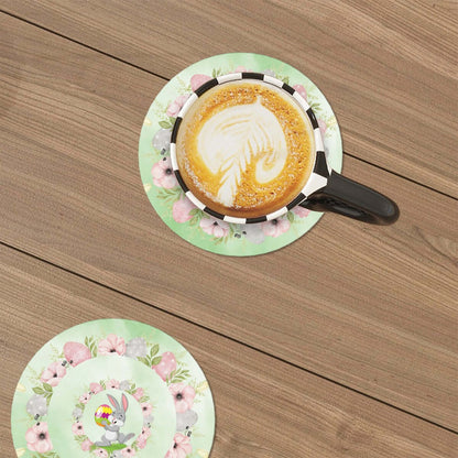 Runde Keramikuntersetzer, 6er-Set mit floralem Design auf Holztisch, verwendbar für Kaffee und Getränke, UV-Drucktechnologie.