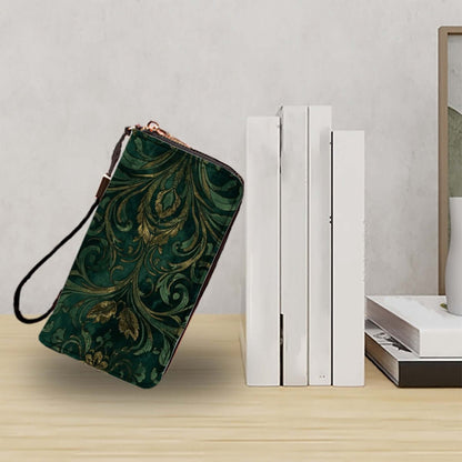 Clutch-Geldbörse für Damen aus PU, 4,1"x7,9", UV-Druck, mit Aufbewahrungsbeutel-Set (2 Stück), im eleganten Design auf einem Tisch