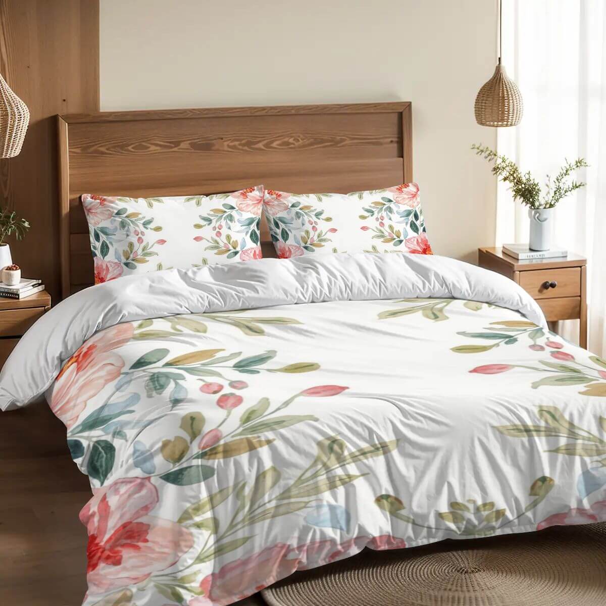 Floral Komplettes Bettwäscheset aus hochwertigem 90GSM Polyester, Bettbezug 80x90, Kissenbezüge 30x20, langlebig und atmungsaktiv.