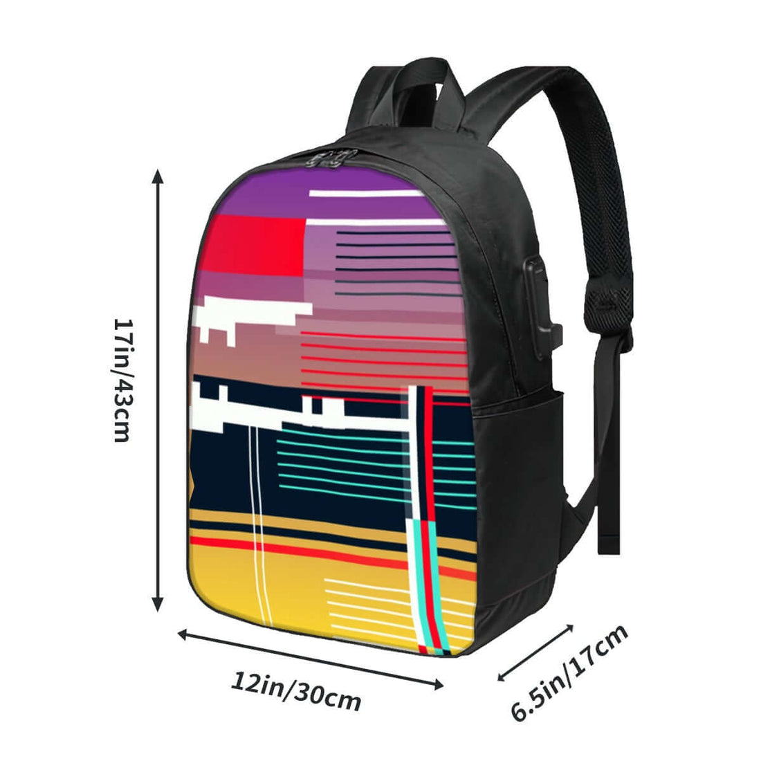 Oxford Reise-Laptop-Rucksack mit USB-Anschluss, bunte Vorderseite, 17x12x6.5 Zoll, ergonomisch, robust, ideal für Reisen und Business
