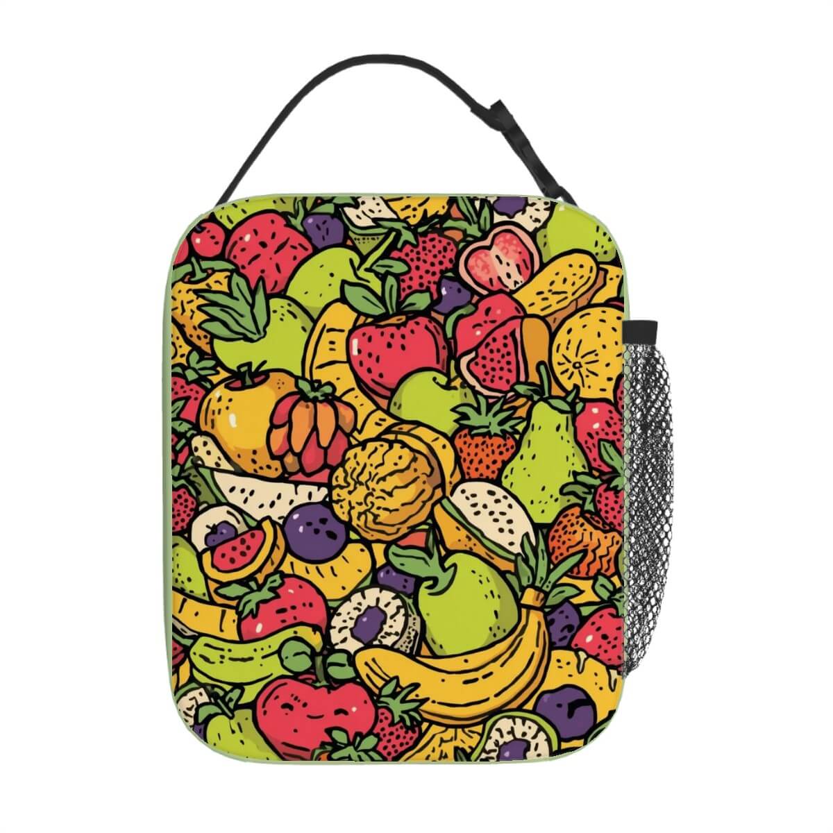 Lunchtasche mit ein schönes Design aus Oxford-Stoff, buntes Muster mit Früchten, lebensmitteltaugliche PEVA-Beschichtung