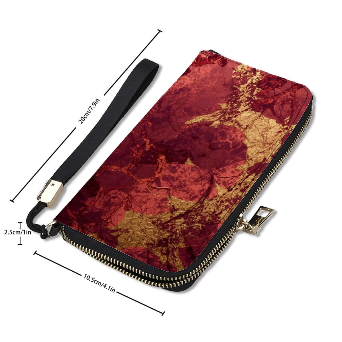 Clutch-Geldbörse für Damen mit Blumenmuster aus PU, 4,1"x7,9" Größe, UV-Druck, mit Handgelenkriemen, modische Accessoire.