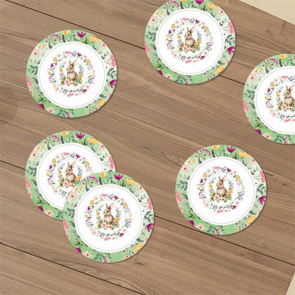 Runde Keramikuntersetzer, 6er-Set mit floralem Design auf Holztisch, UV-Druck, umweltfreundlich