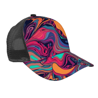 Baseballkappe mit Mesh-Einsatz mit buntem Vollflächendruck und atmungsaktivem Netzgewebe, ideal für Damen als Clutch-Geldbörse Zubehör.