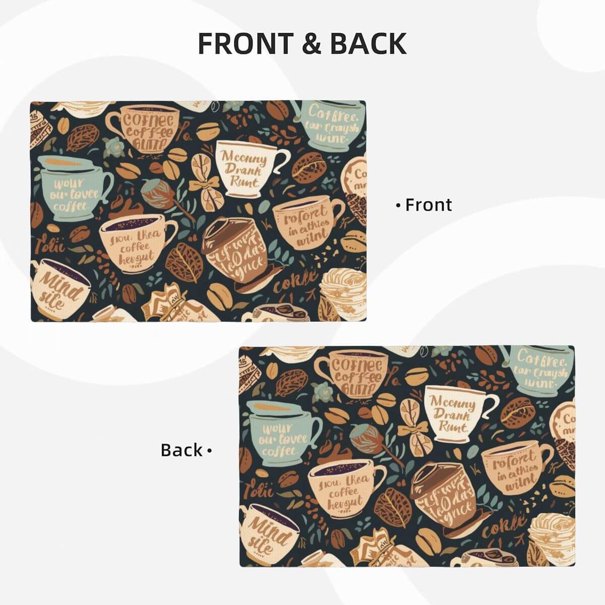 Doppellagige Tischsets aus Leinenimitat mit doppelseitigem Design, Kaffeetassen-Druck, 18x12 Zoll, hitzebeständig bis 60 °C, Sublimation.