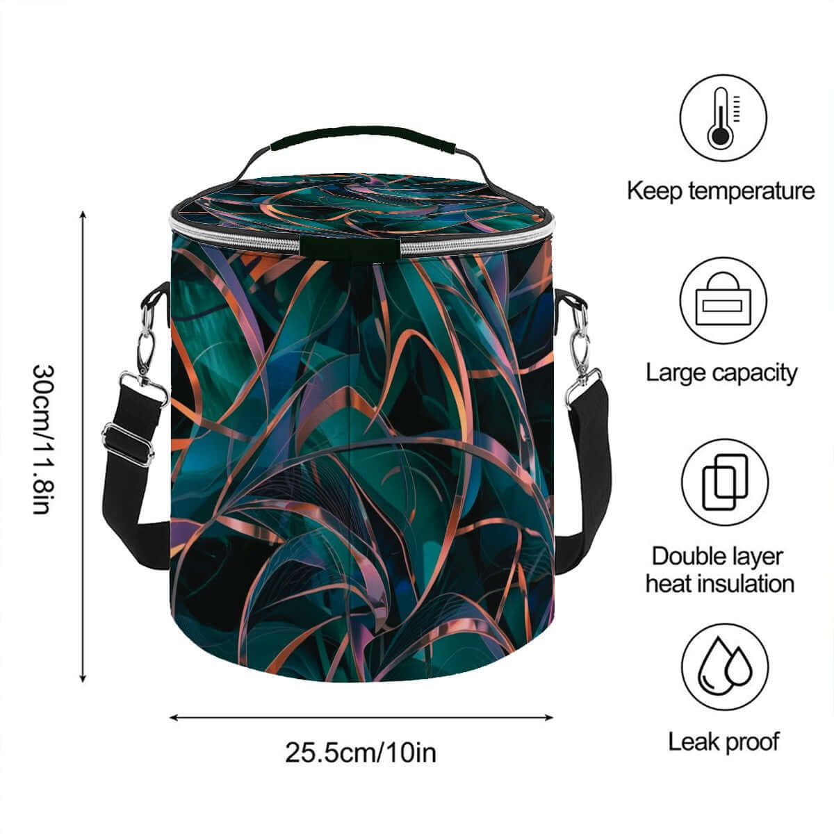 Camping‑Kühltasche - Tragbar, isoliert, wasserdicht mit tropischem Design, hält Temperaturen, große Kapazität, 30cm x 25,5cm.