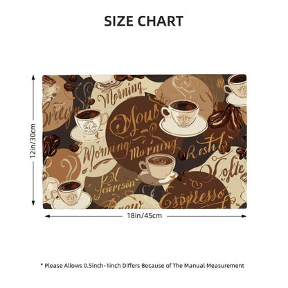 Doppellagige Tischsets aus Leinenimitat mit Kaffeetassen-Design, 18x12 Zoll, Isolierung bis zu 60 °C, doppelseitiger Druck.