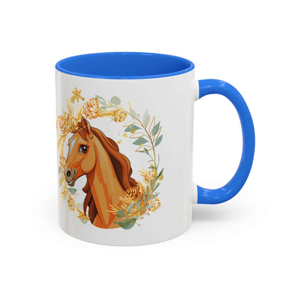 Kaffeetasse mit Pferdemotiv und Blumenmuster