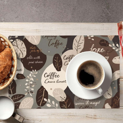 Doppellagige Tischsets aus Leinenimitat mit Kaffeetassen und Brotkorb auf rustikalem Holztisch für stilvolle Tischdekoration.