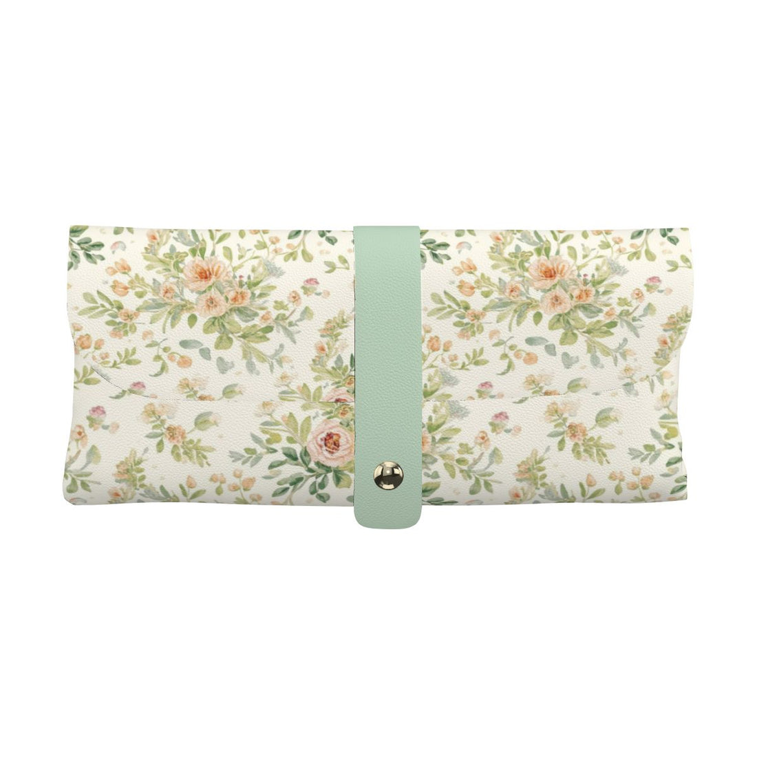 Blumenmuster Brillenetui aus PU-Leder mit Druckknopfverschluss zum Schutz der Gläser vor Kratzern und Schmutz, mehrseitiger UV-Druck.
